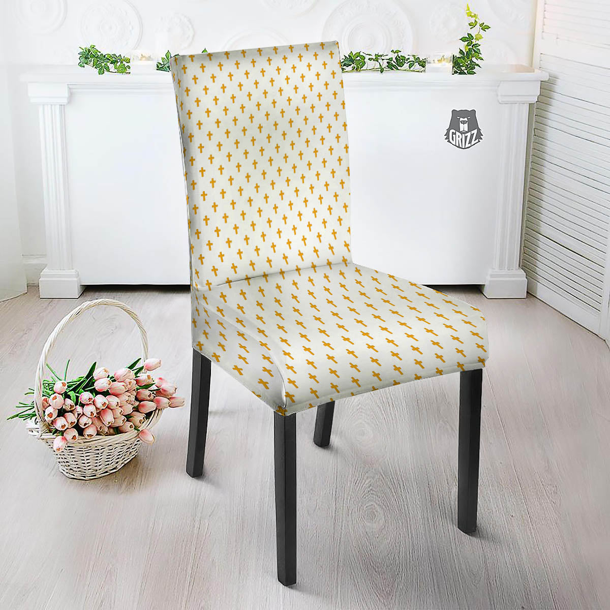 Orthodox Cross Print Pattern Dining Chair Slipcover-grizzshop