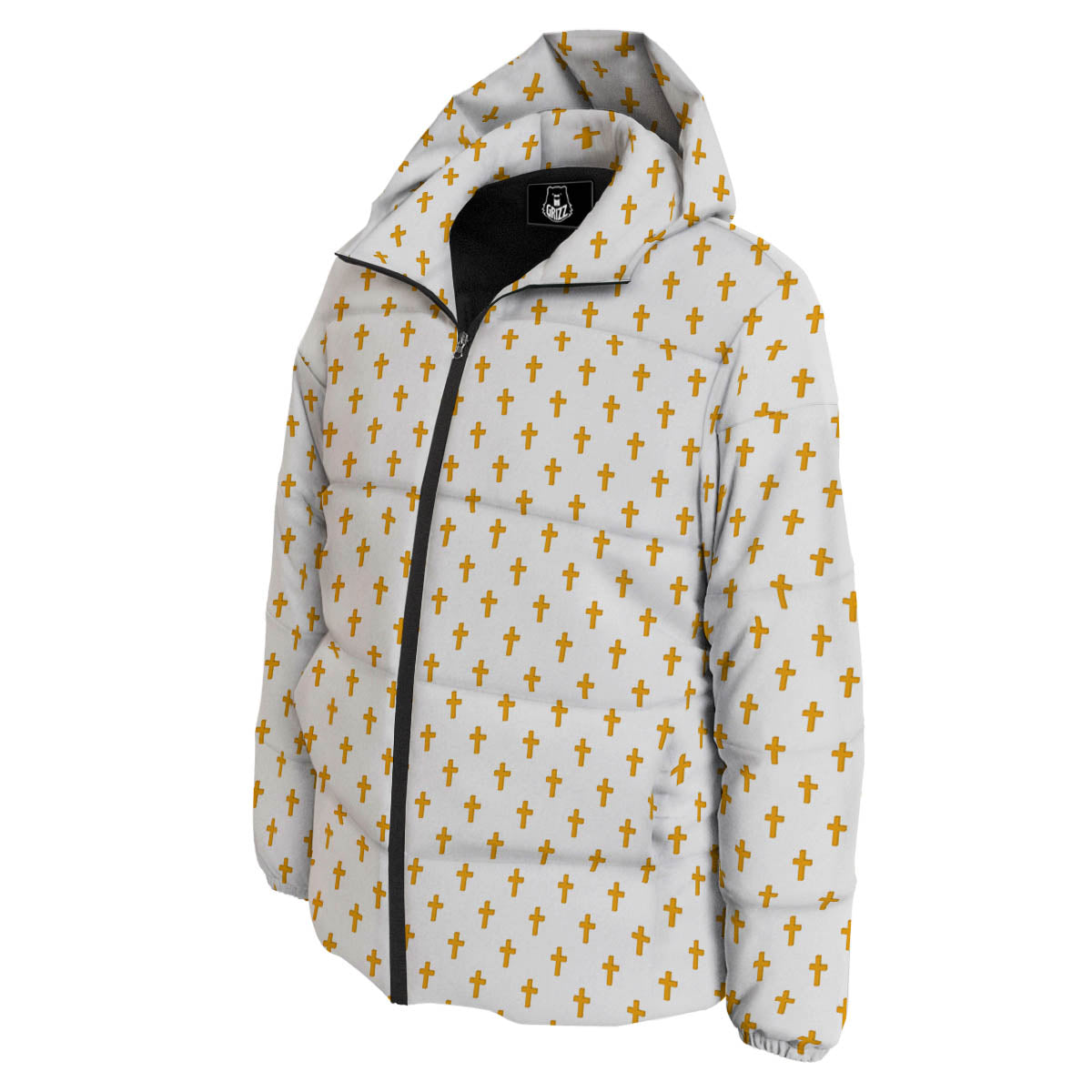 Orthodox Cross Print Pattern Down Jacket-grizzshop