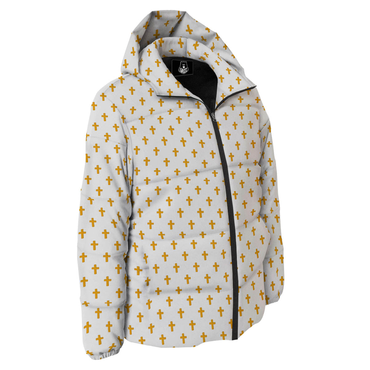 Orthodox Cross Print Pattern Down Jacket-grizzshop