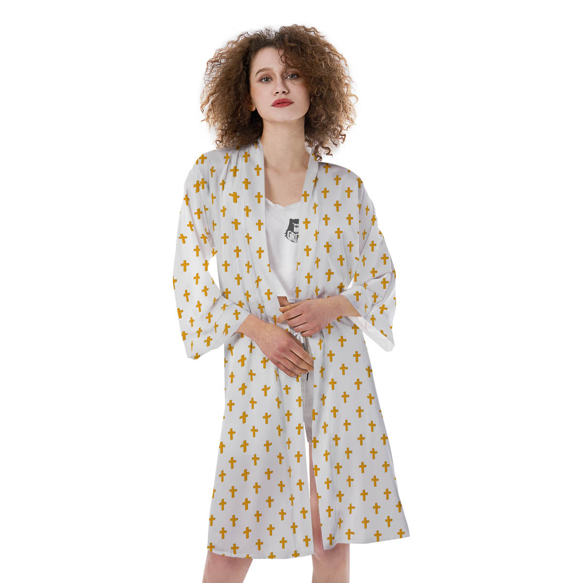 Orthodox Cross Print Pattern Kimono-grizzshop