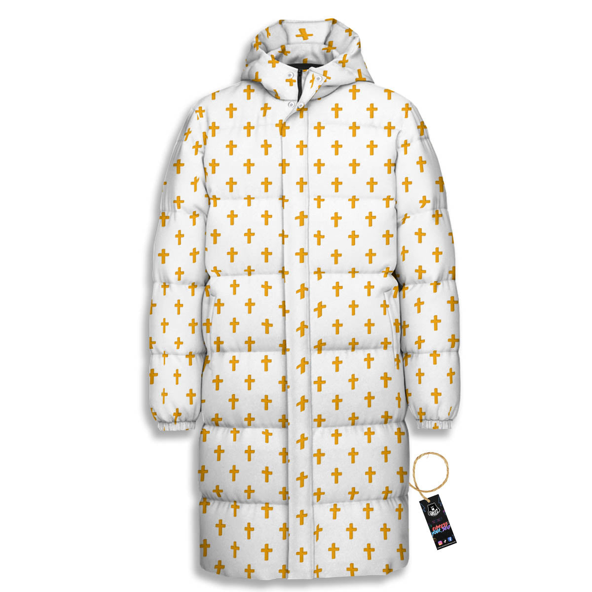 Orthodox Cross Print Pattern Long Down Jacket-grizzshop