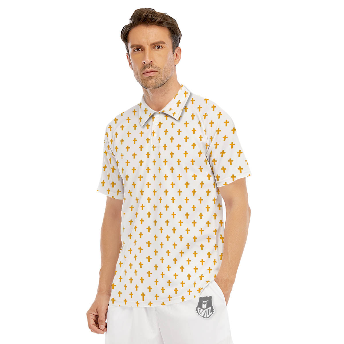 Orthodox Cross Print Pattern Men's Golf Shirts-grizzshop