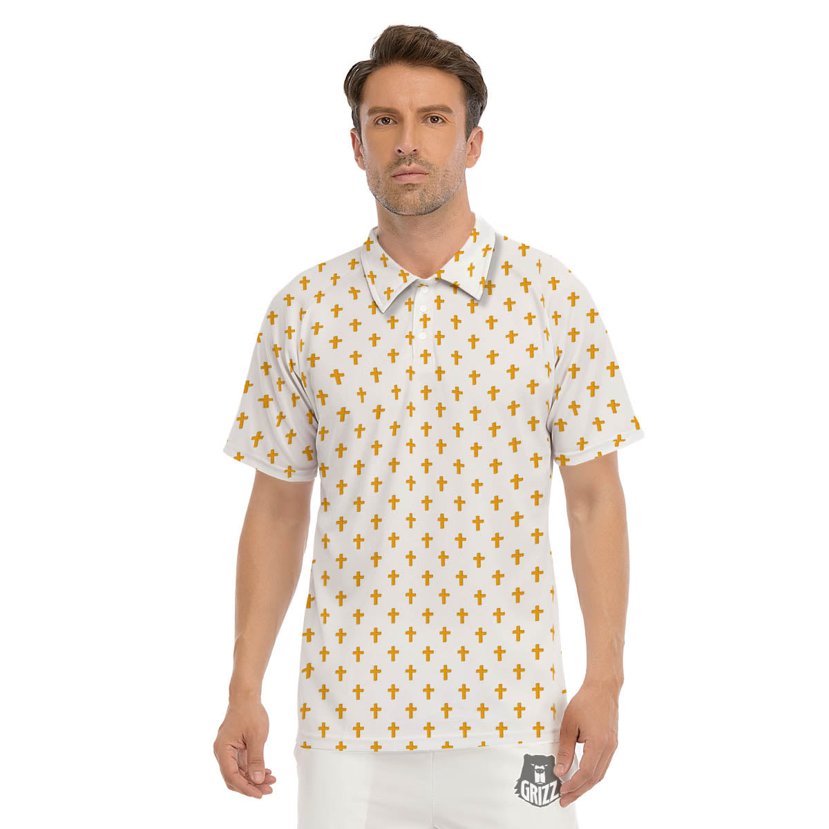 Orthodox Cross Print Pattern Men's Golf Shirts-grizzshop