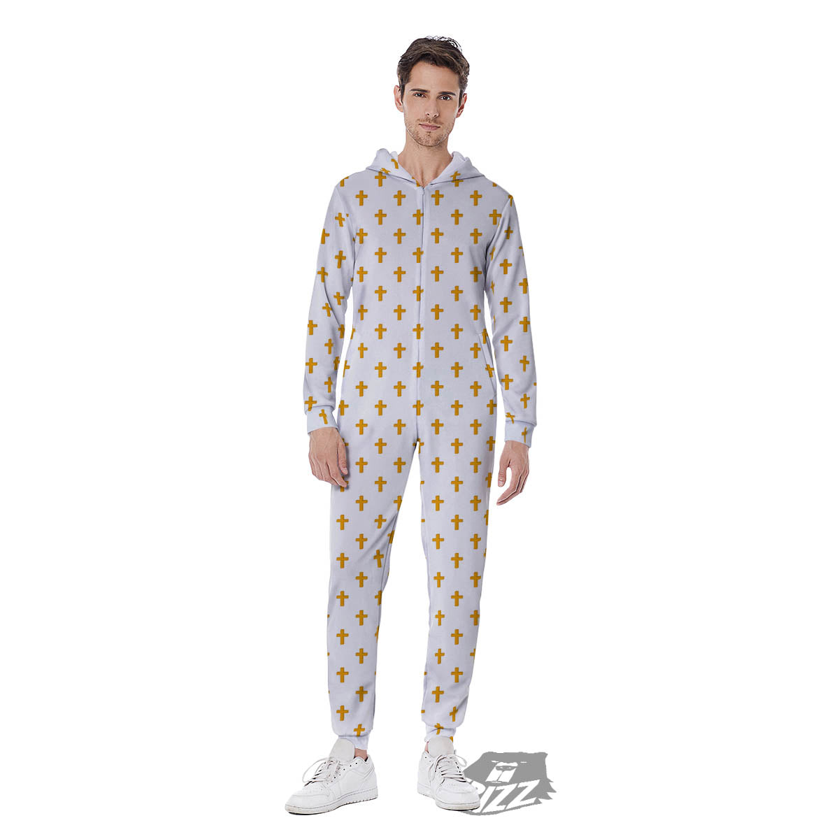 Orthodox Cross Print Pattern Men's Jumpsuit-grizzshop