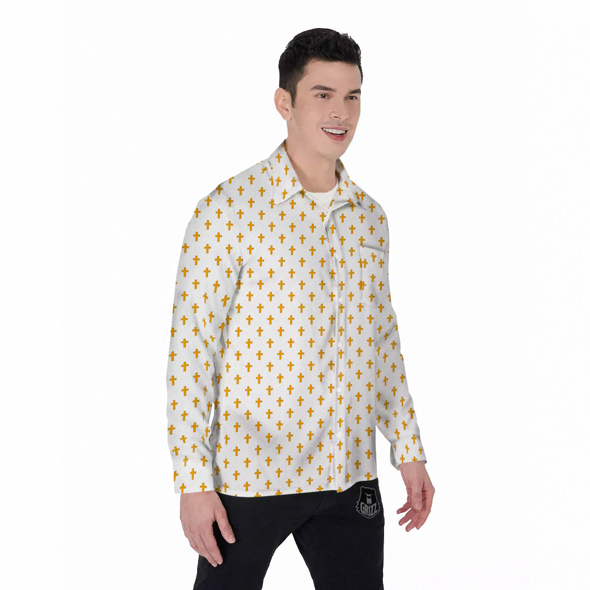 Orthodox Cross Print Pattern Men's Long Sleeve Shirts-grizzshop