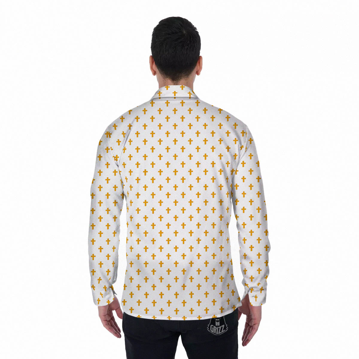 Orthodox Cross Print Pattern Men's Long Sleeve Shirts-grizzshop