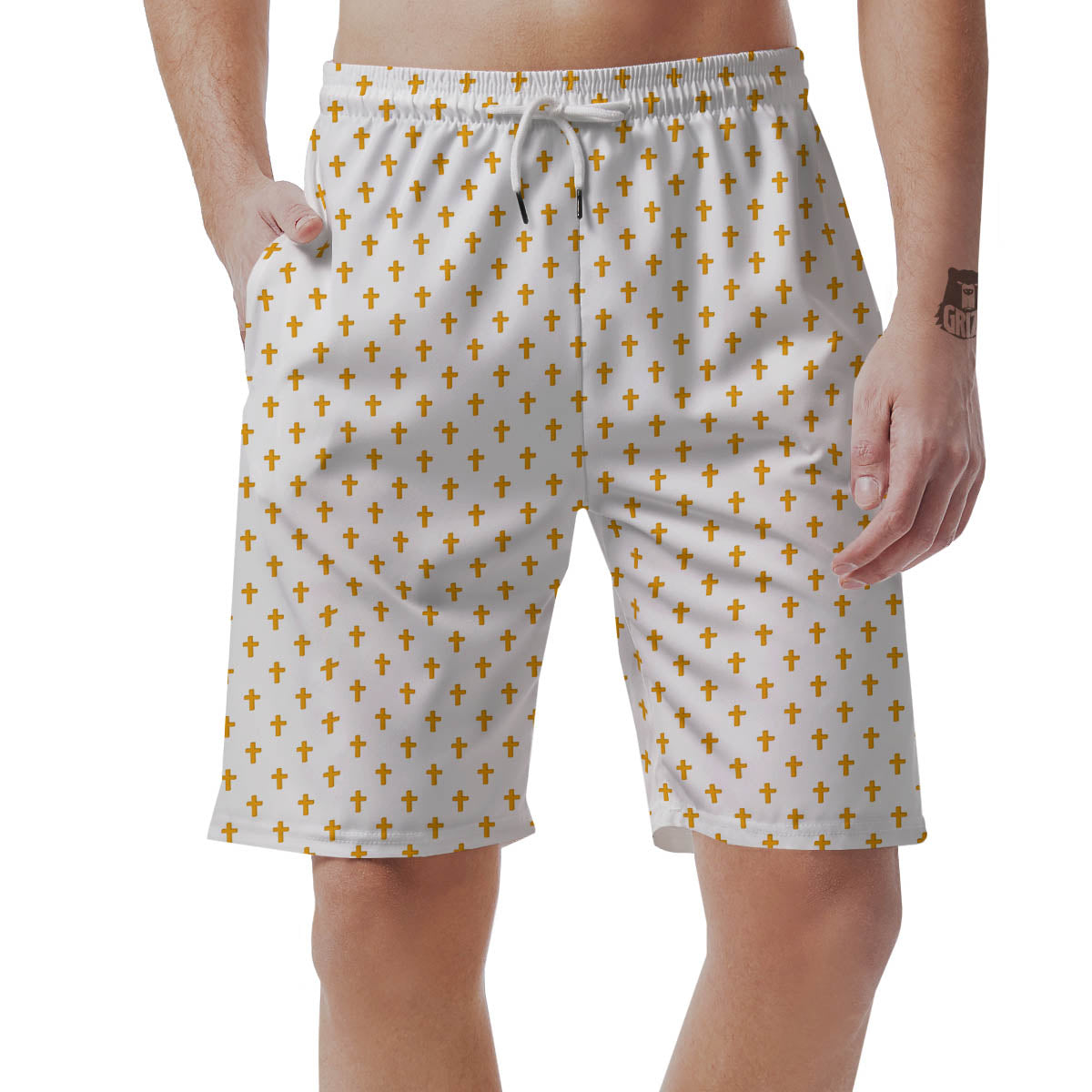 Orthodox Cross Print Pattern Men's Shorts-grizzshop