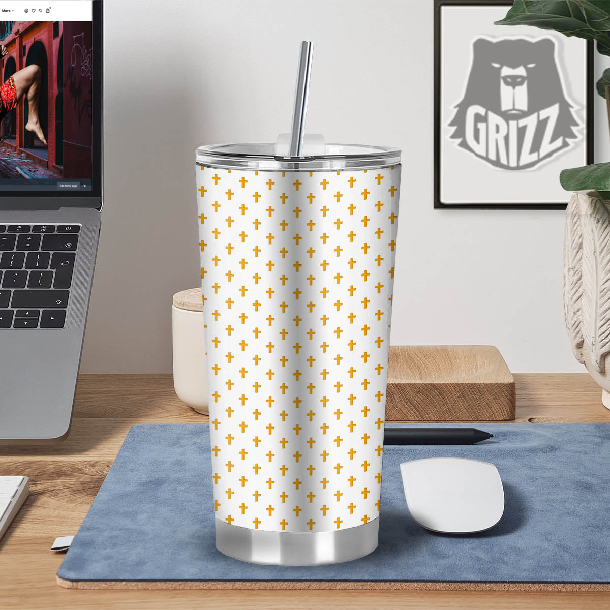 Orthodox Cross Print Pattern Tumbler-grizzshop