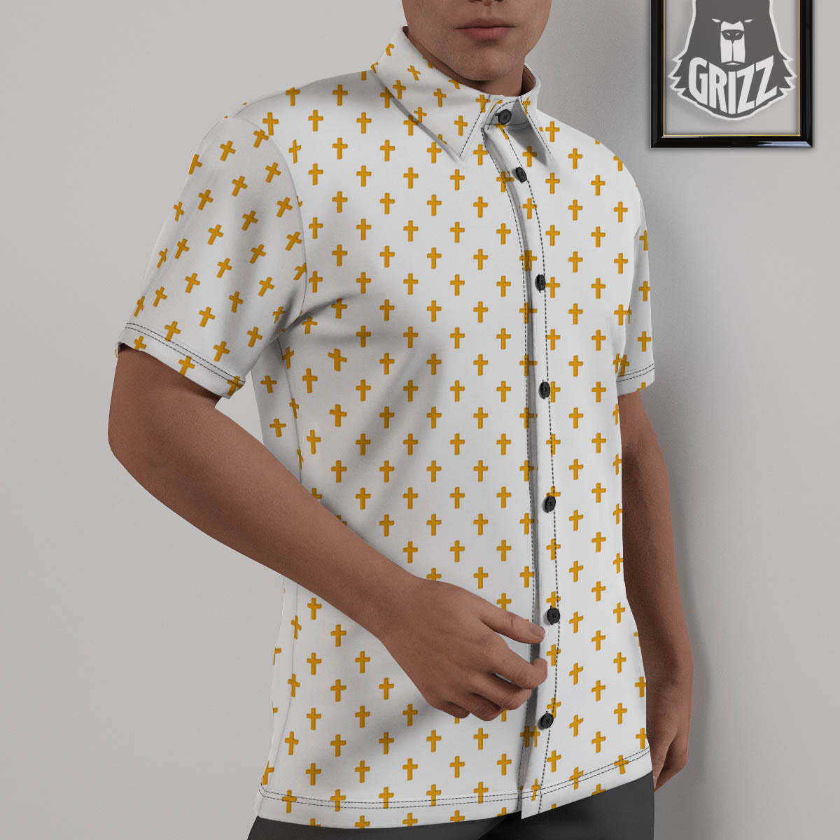 Orthodox Cross Print Pattern Untucked Shirts-grizzshop