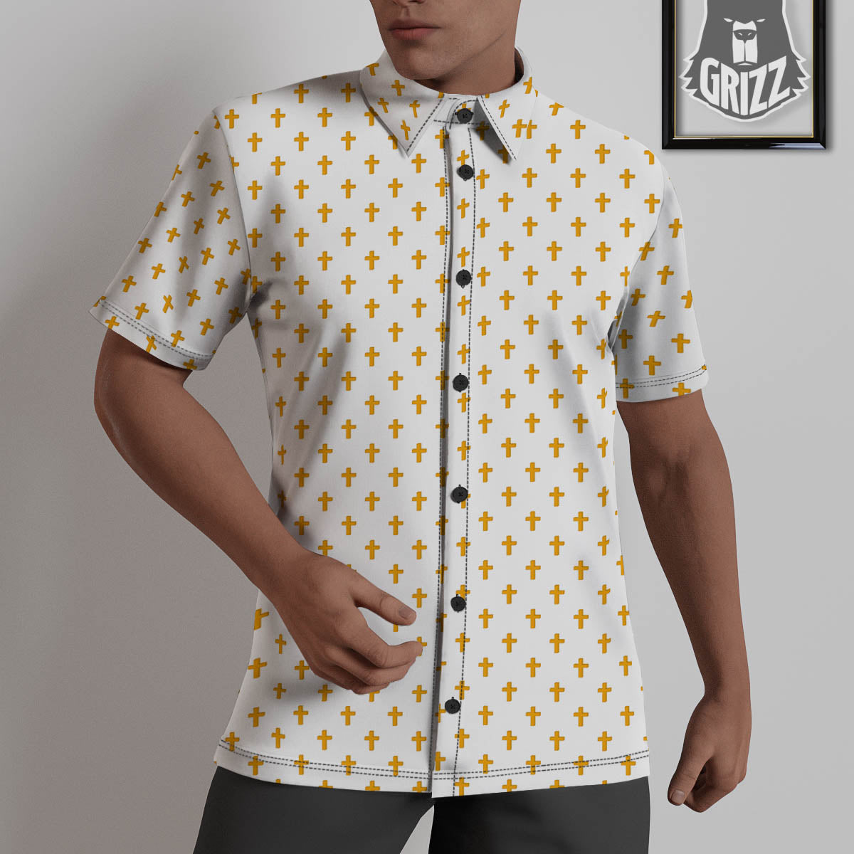 Orthodox Cross Print Pattern Untucked Shirts-grizzshop