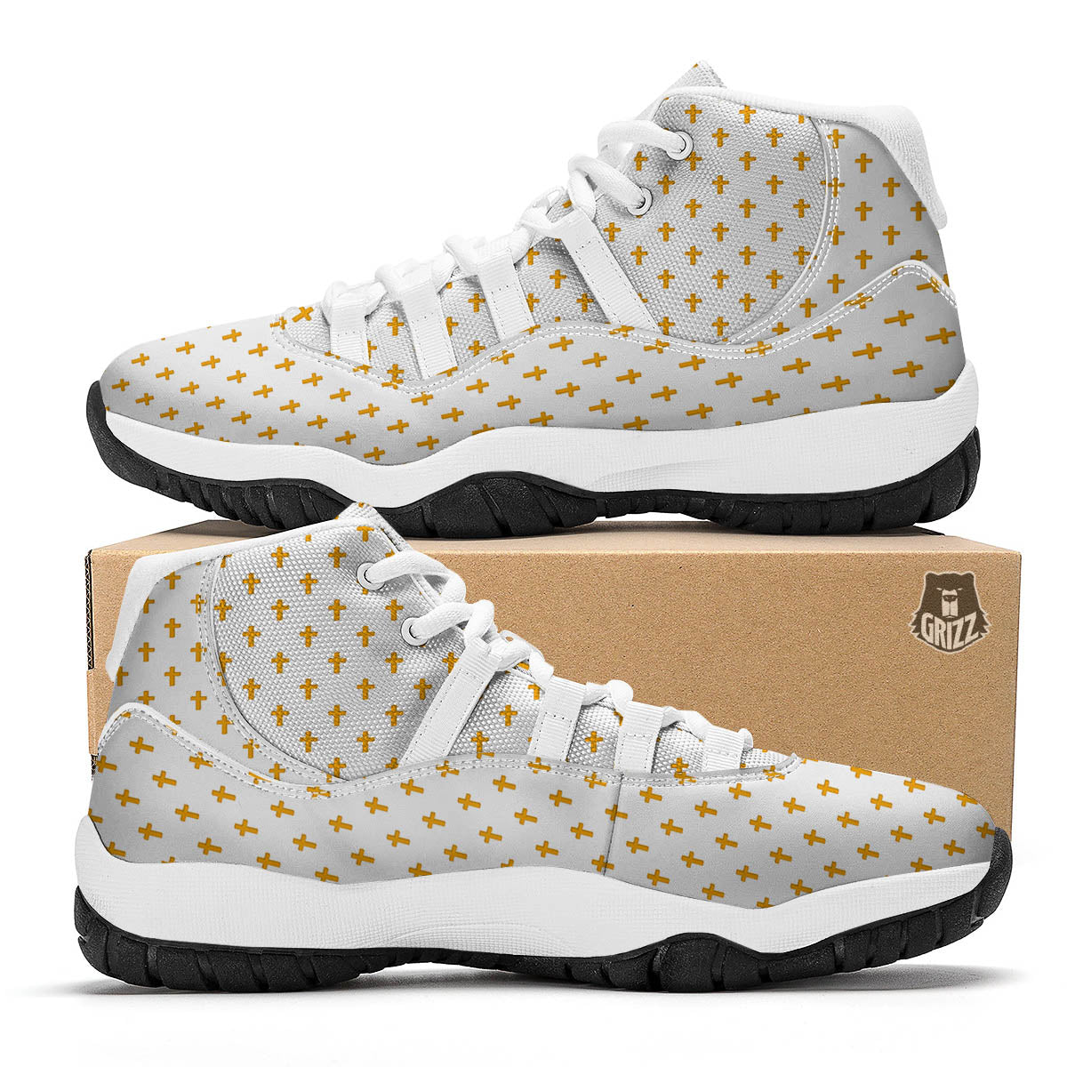 Orthodox Cross Print Pattern White Bball Shoes-grizzshop
