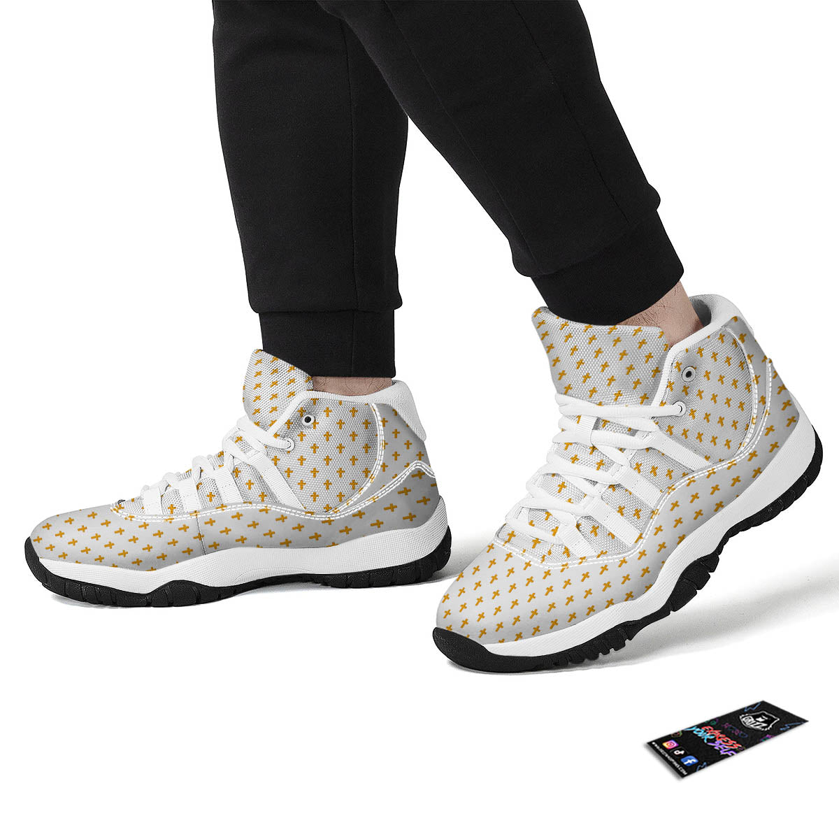 Orthodox Cross Print Pattern White Bball Shoes-grizzshop
