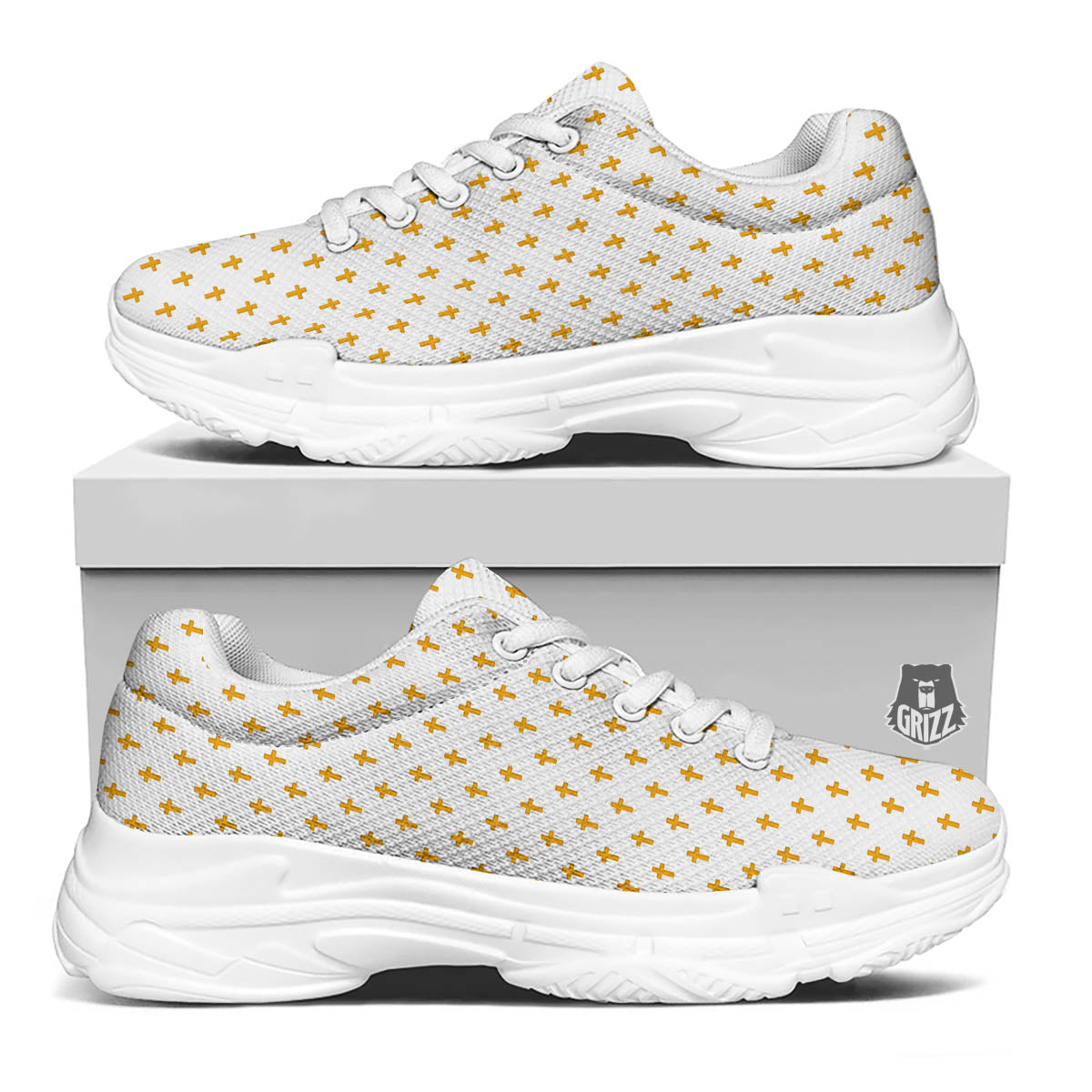 Orthodox Cross Print Pattern White Chunky Shoes-grizzshop