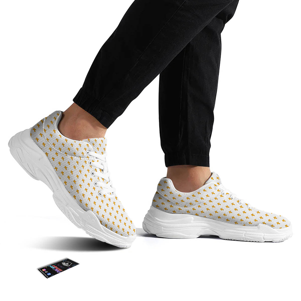 Orthodox Cross Print Pattern White Chunky Shoes-grizzshop