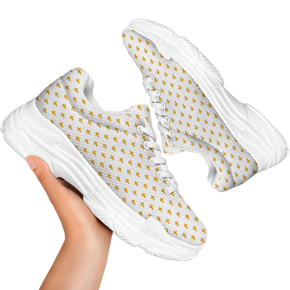 Orthodox Cross Print Pattern White Chunky Shoes-grizzshop