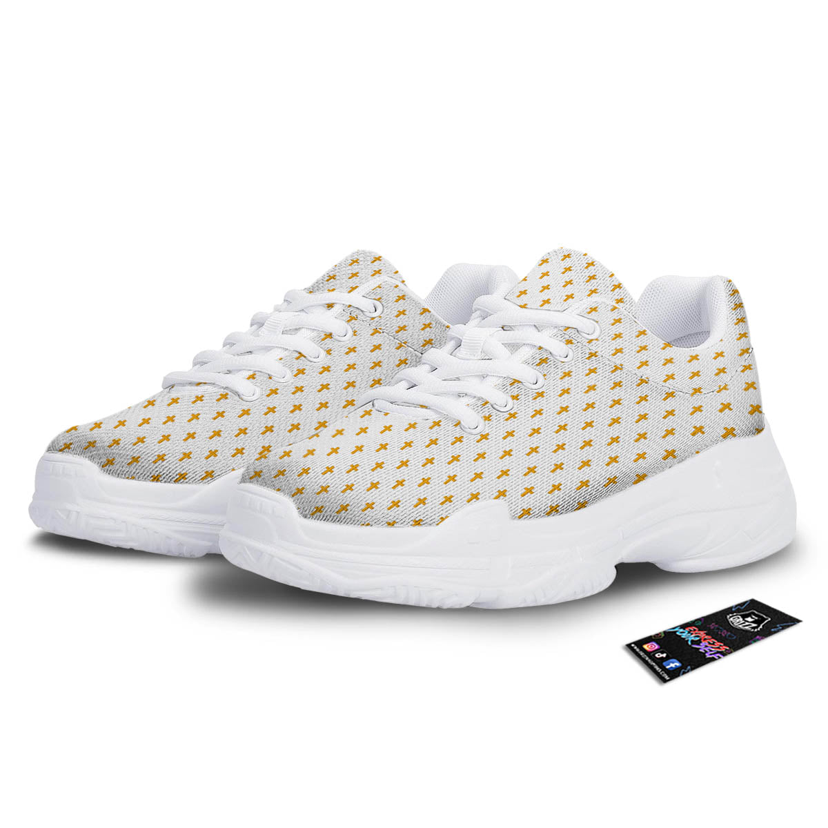 Orthodox Cross Print Pattern White Chunky Shoes-grizzshop