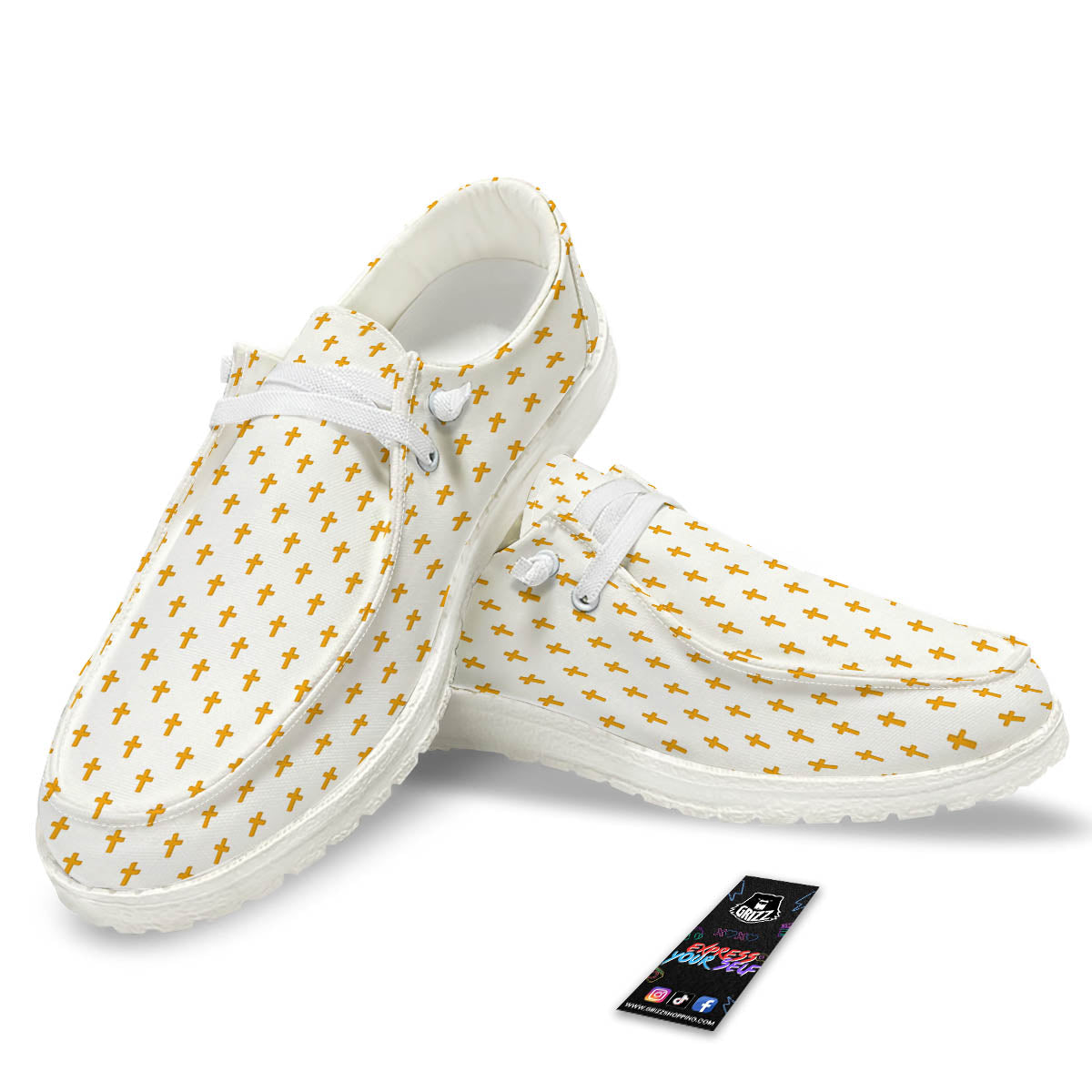 Orthodox Cross Print Pattern White Loafers-grizzshop