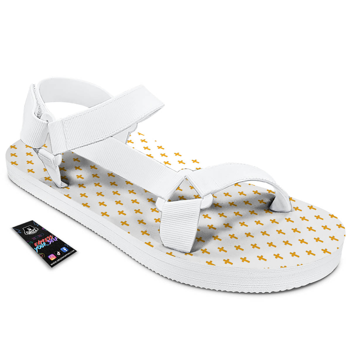 Orthodox Cross Print Pattern White Open Toe Sandals-grizzshop