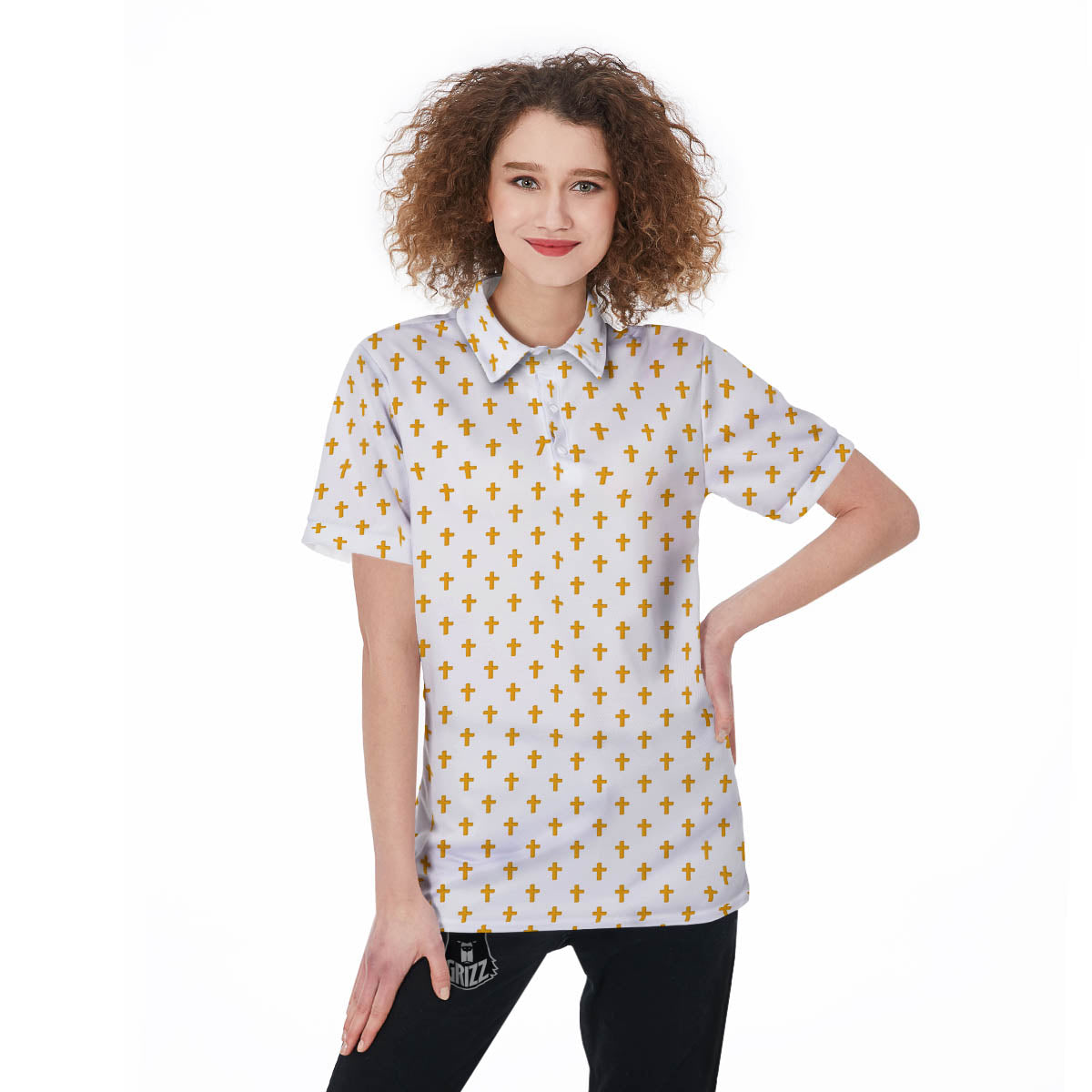 Orthodox Cross Print Pattern Women's Golf Shirts-grizzshop