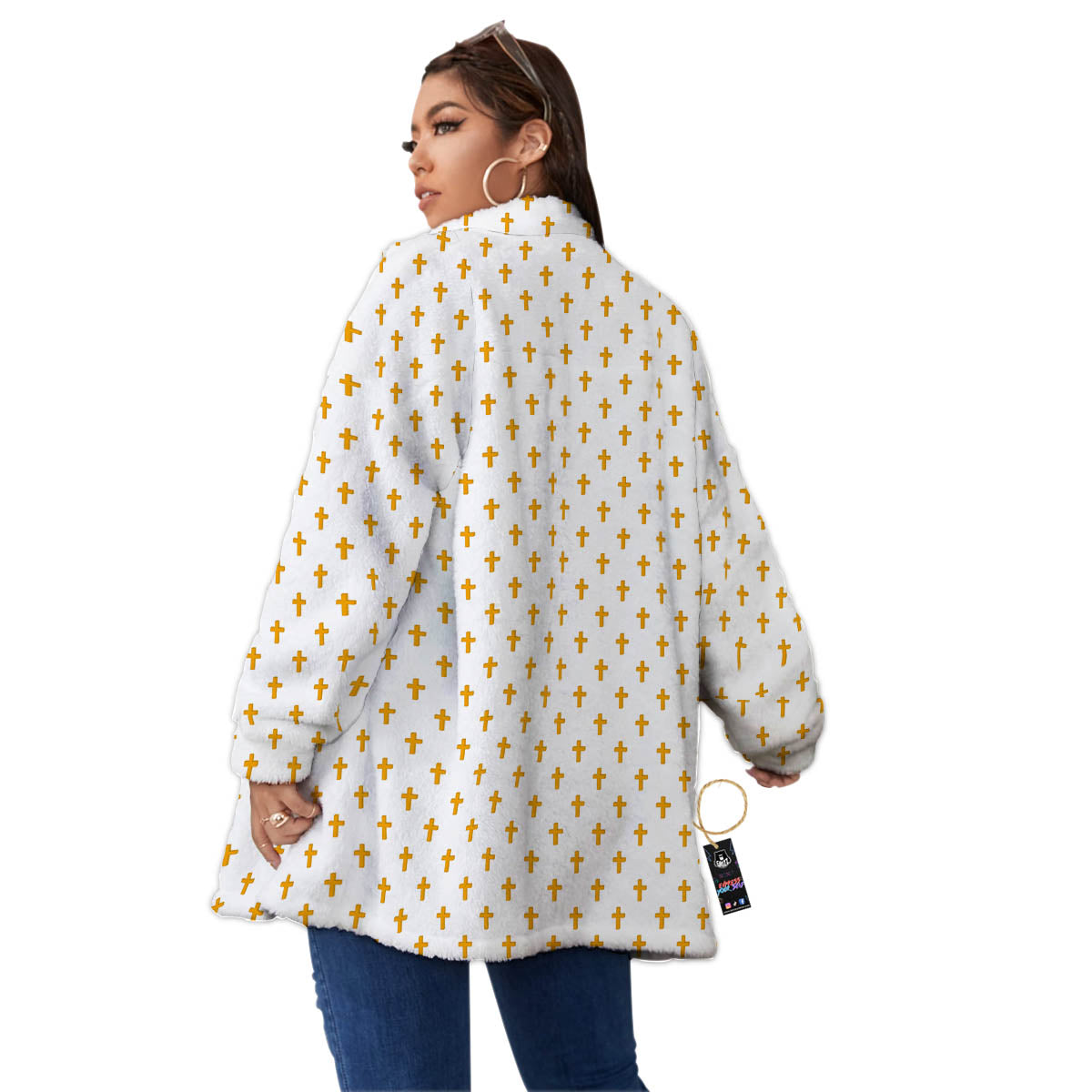 Orthodox Cross Print Pattern Women's Sherpa Jacket-grizzshop