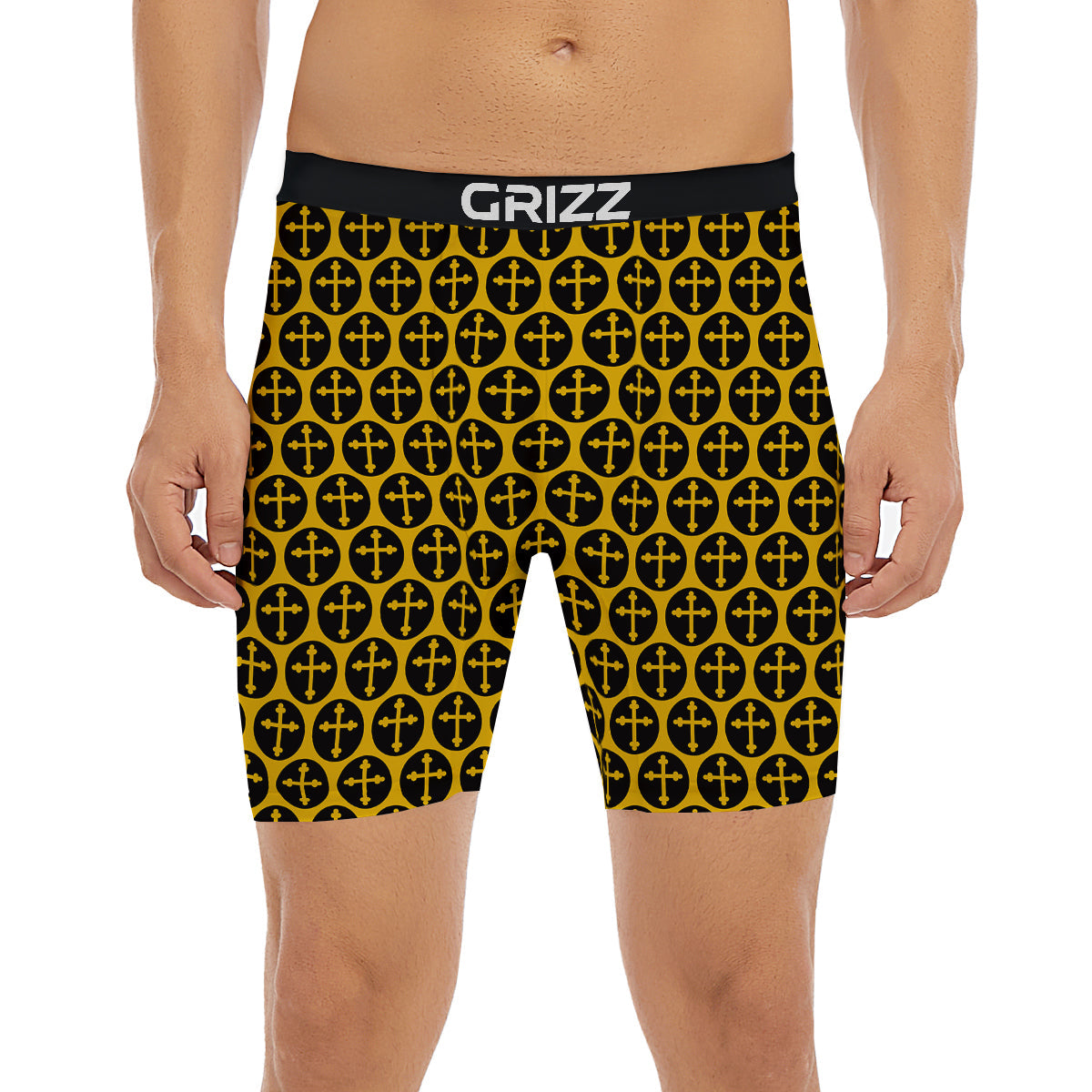 Orthodox Gold And Black Print Pattern Boxer Briefs-grizzshop