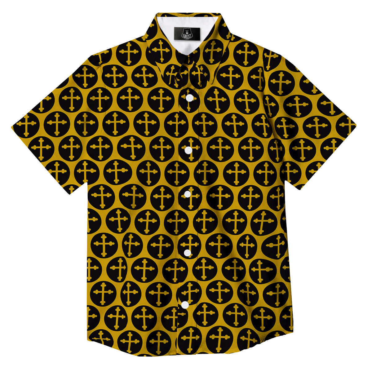 Orthodox Gold And Black Print Pattern Button Up Shirt-grizzshop