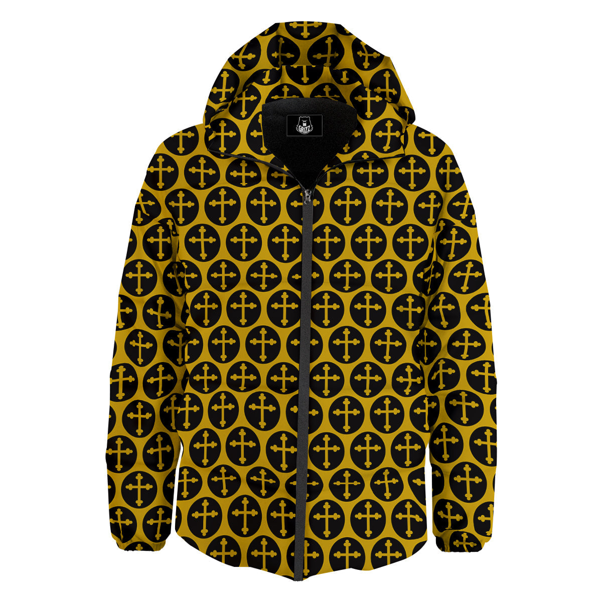 Orthodox Gold And Black Print Pattern Down Jacket-grizzshop