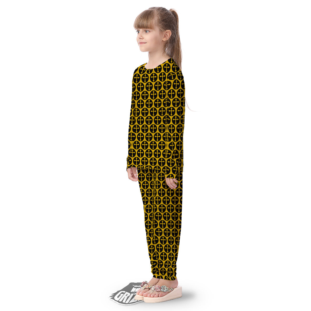 Orthodox Gold And Black Print Pattern Kid's Pajamas-grizzshop