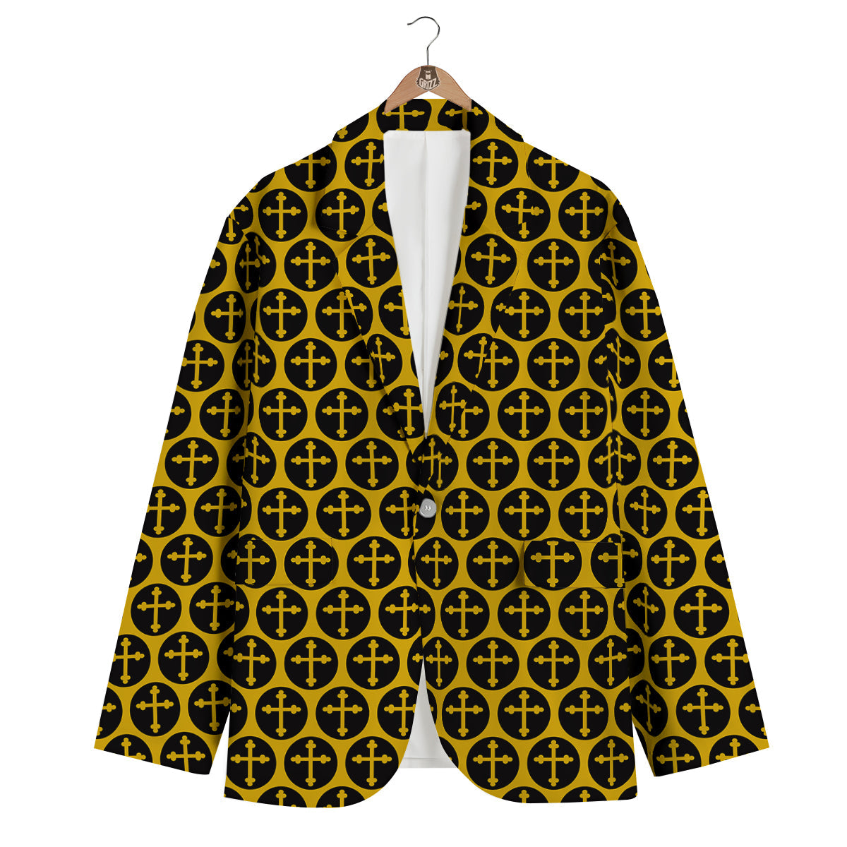 Orthodox Gold And Black Print Pattern Men's Blazer-grizzshop