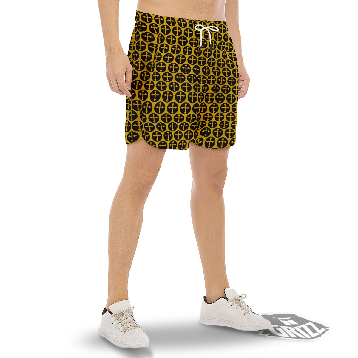 Orthodox Gold And Black Print Pattern Men's Gym Shorts-grizzshop