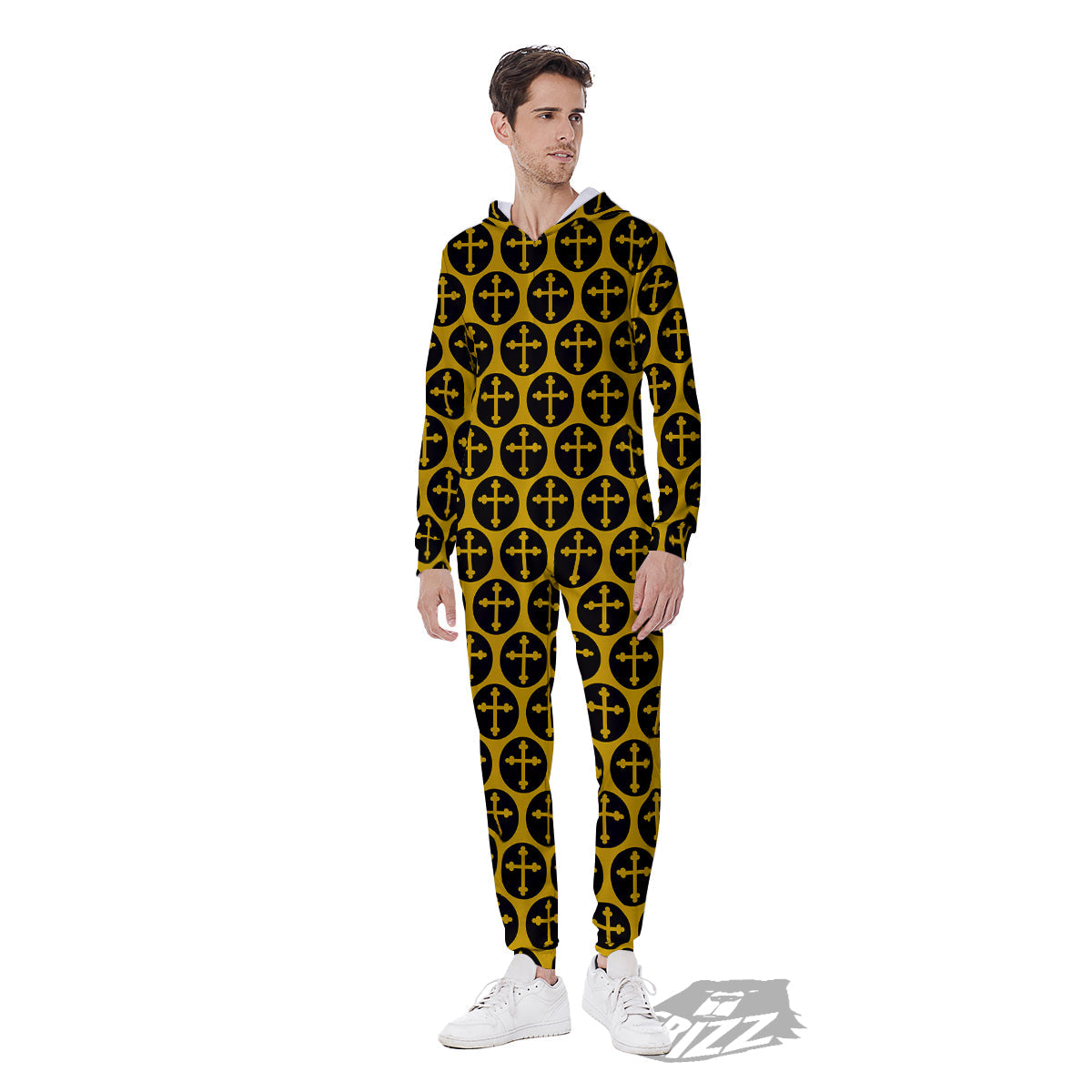 Orthodox Gold And Black Print Pattern Men's Jumpsuit-grizzshop