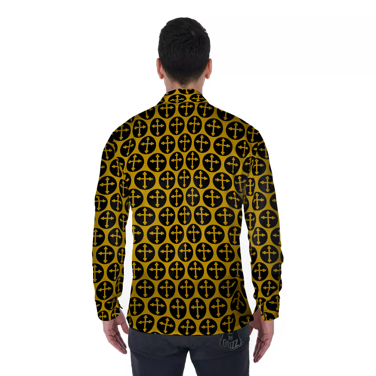 Orthodox Gold And Black Print Pattern Men's Long Sleeve Shirts-grizzshop