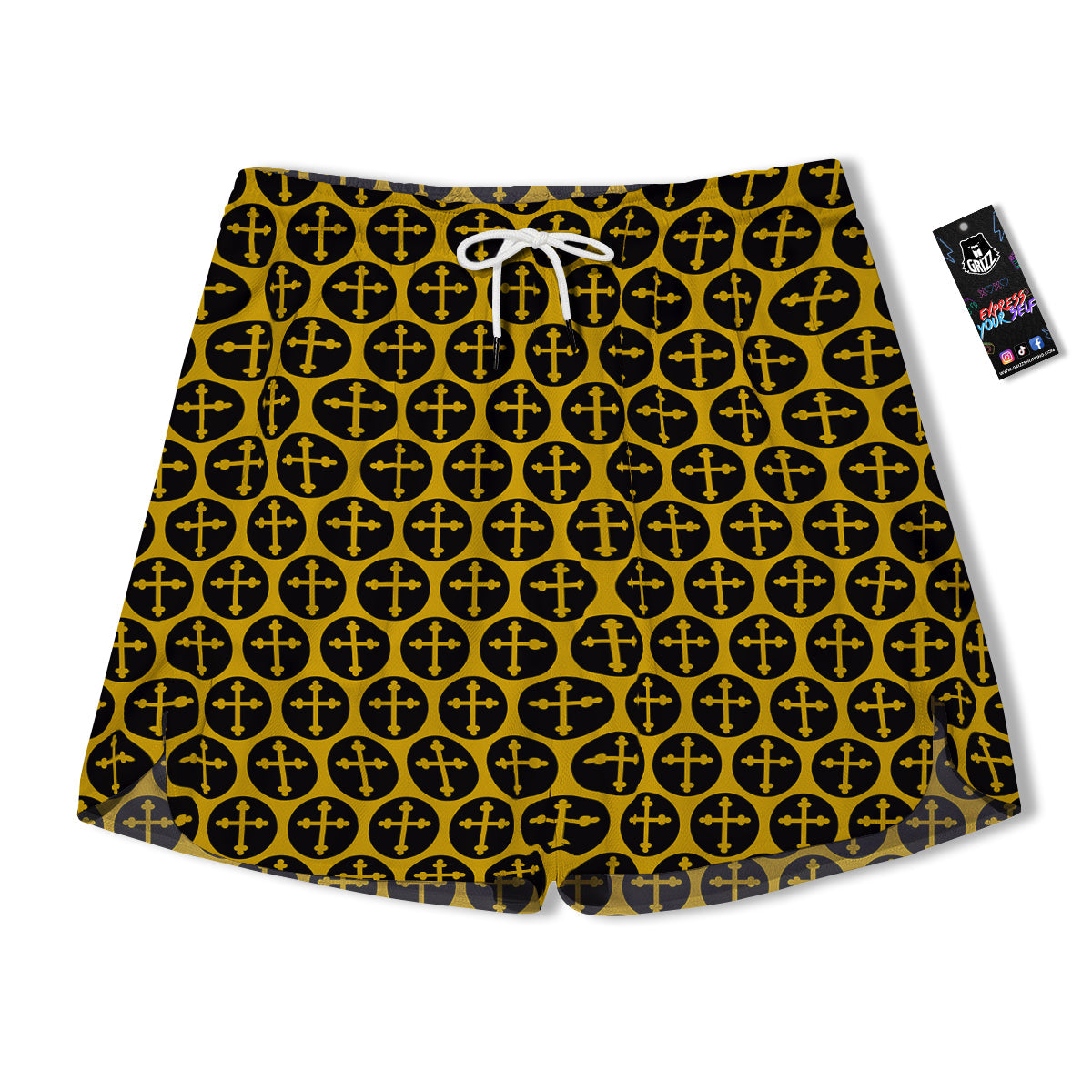 Orthodox Gold And Black Print Pattern Men's Running Shorts-grizzshop