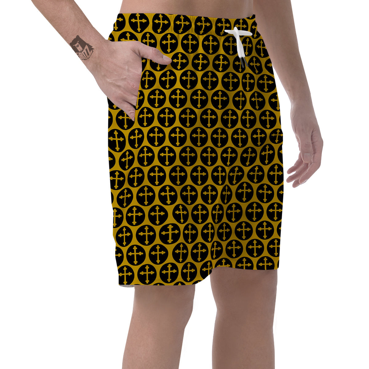 Orthodox Gold And Black Print Pattern Men's Shorts-grizzshop