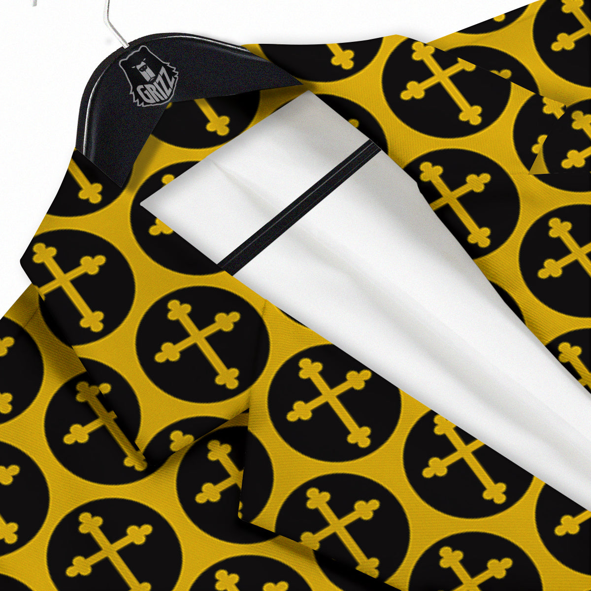 Orthodox Gold And Black Print Pattern Men's Sport Coat-grizzshop
