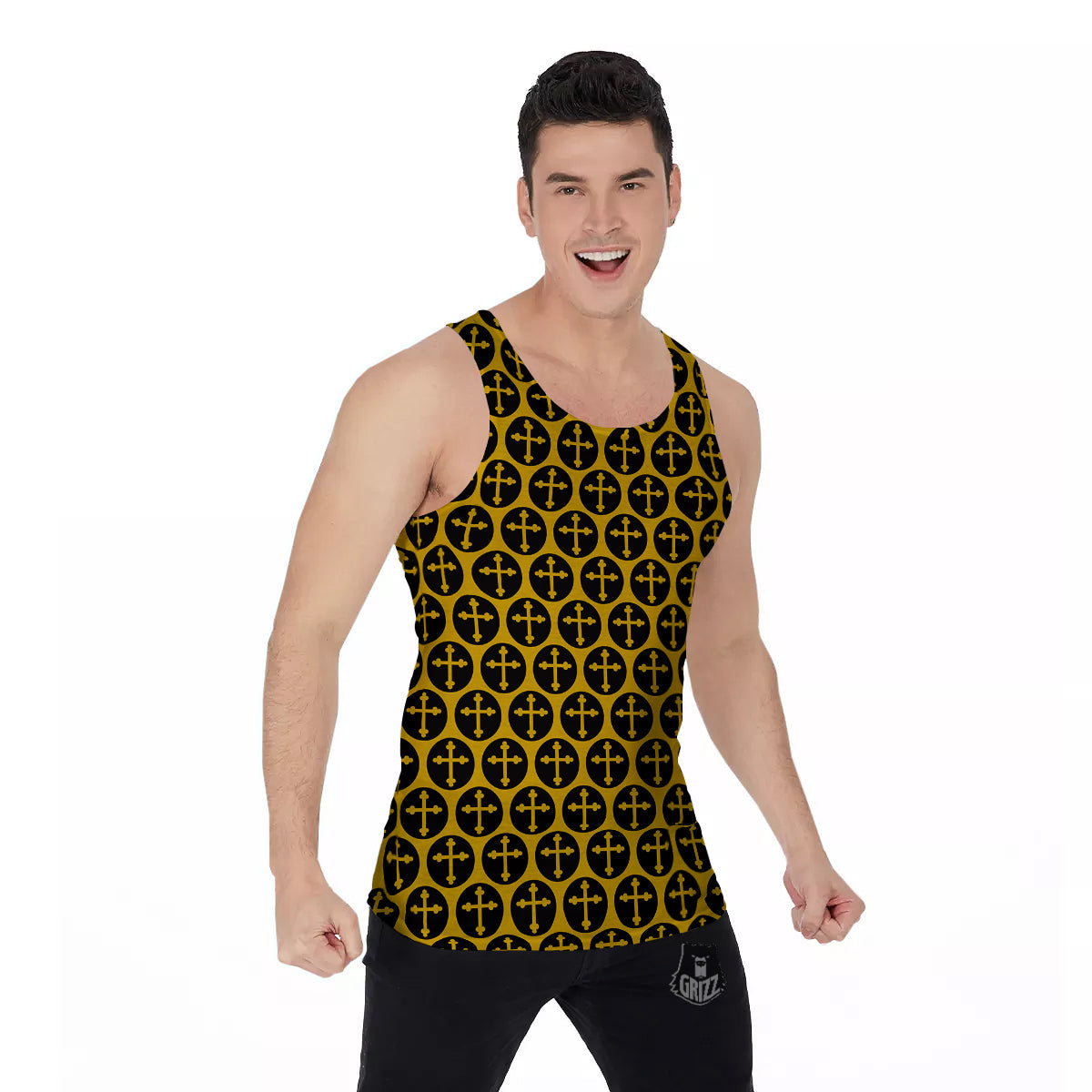 Orthodox Gold And Black Print Pattern Men's Tank Top-grizzshop