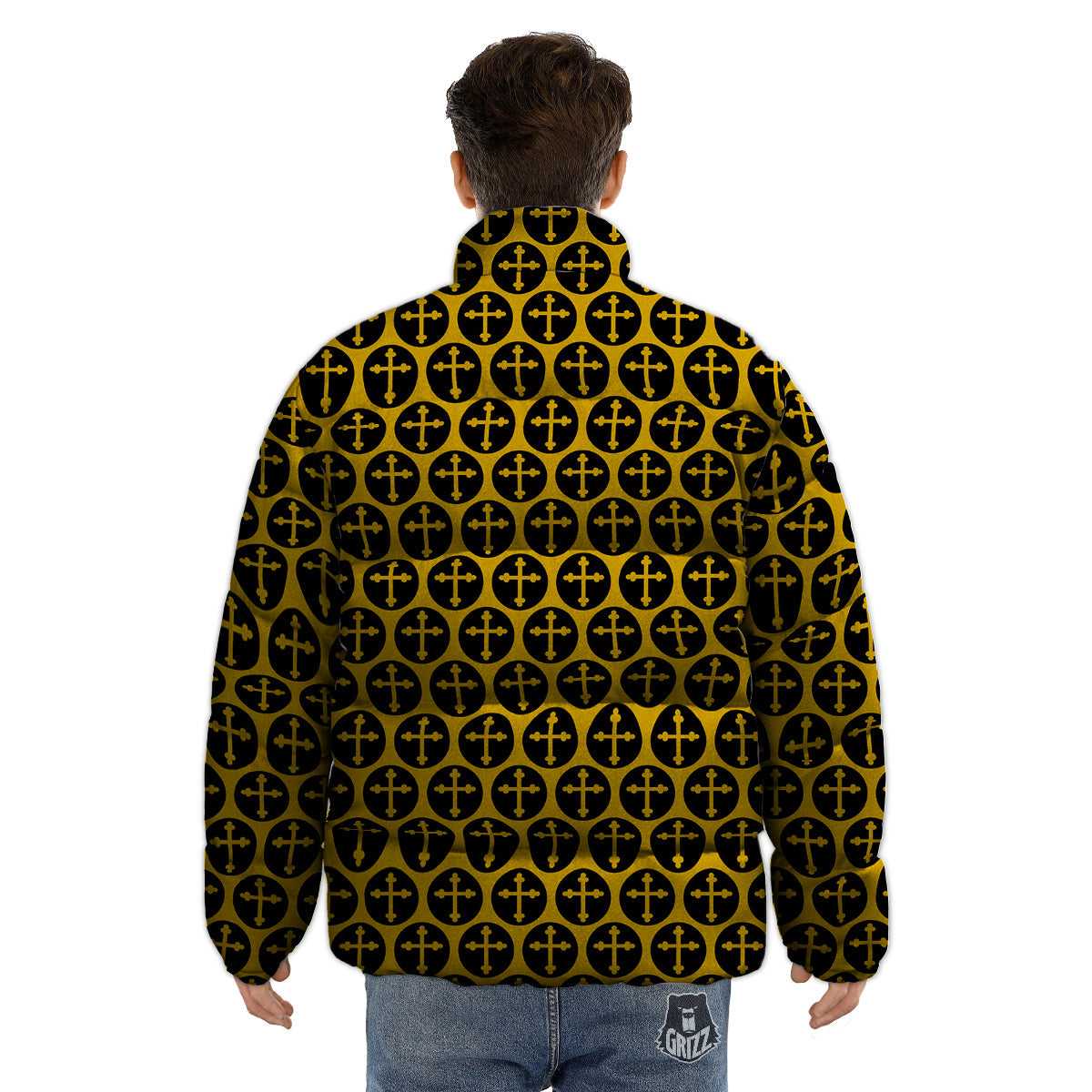 Orthodox Gold And Black Print Pattern Puffer Jacket-grizzshop