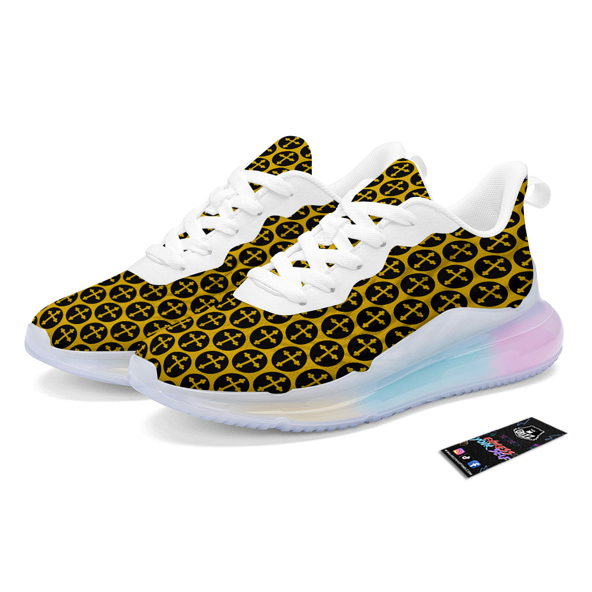 Orthodox Gold And Black Print Pattern Running Sneakers-grizzshop