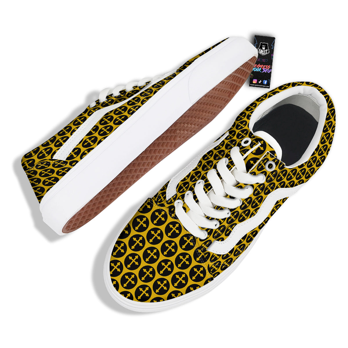 Orthodox Gold And Black Print Pattern Skate Shoes-grizzshop