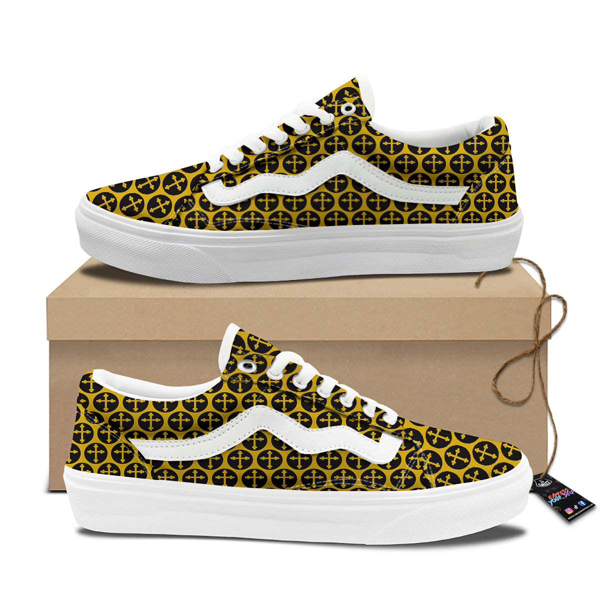 Orthodox Gold And Black Print Pattern Skate Shoes-grizzshop