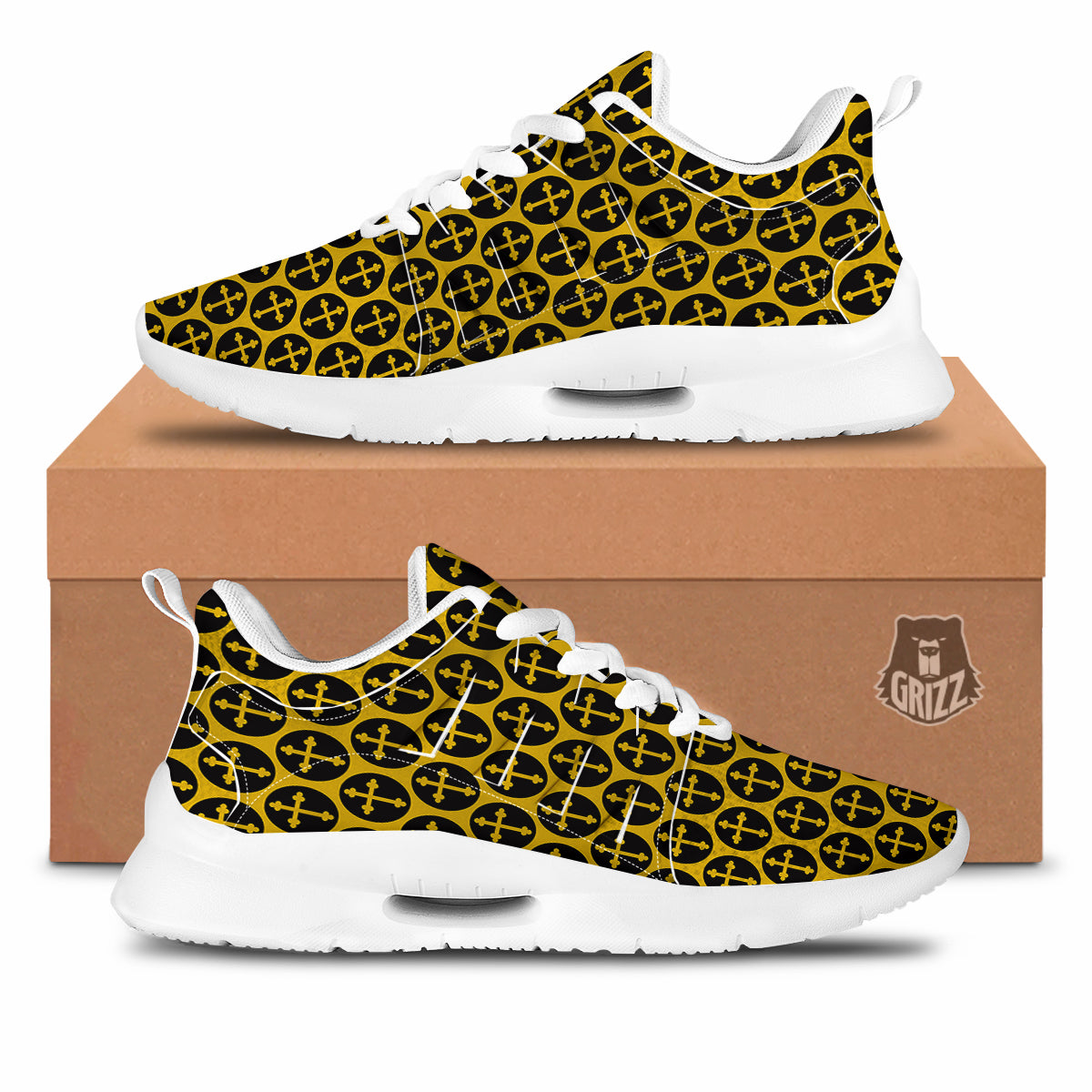 Orthodox Gold And Black Print Pattern Tennis Shoes-grizzshop