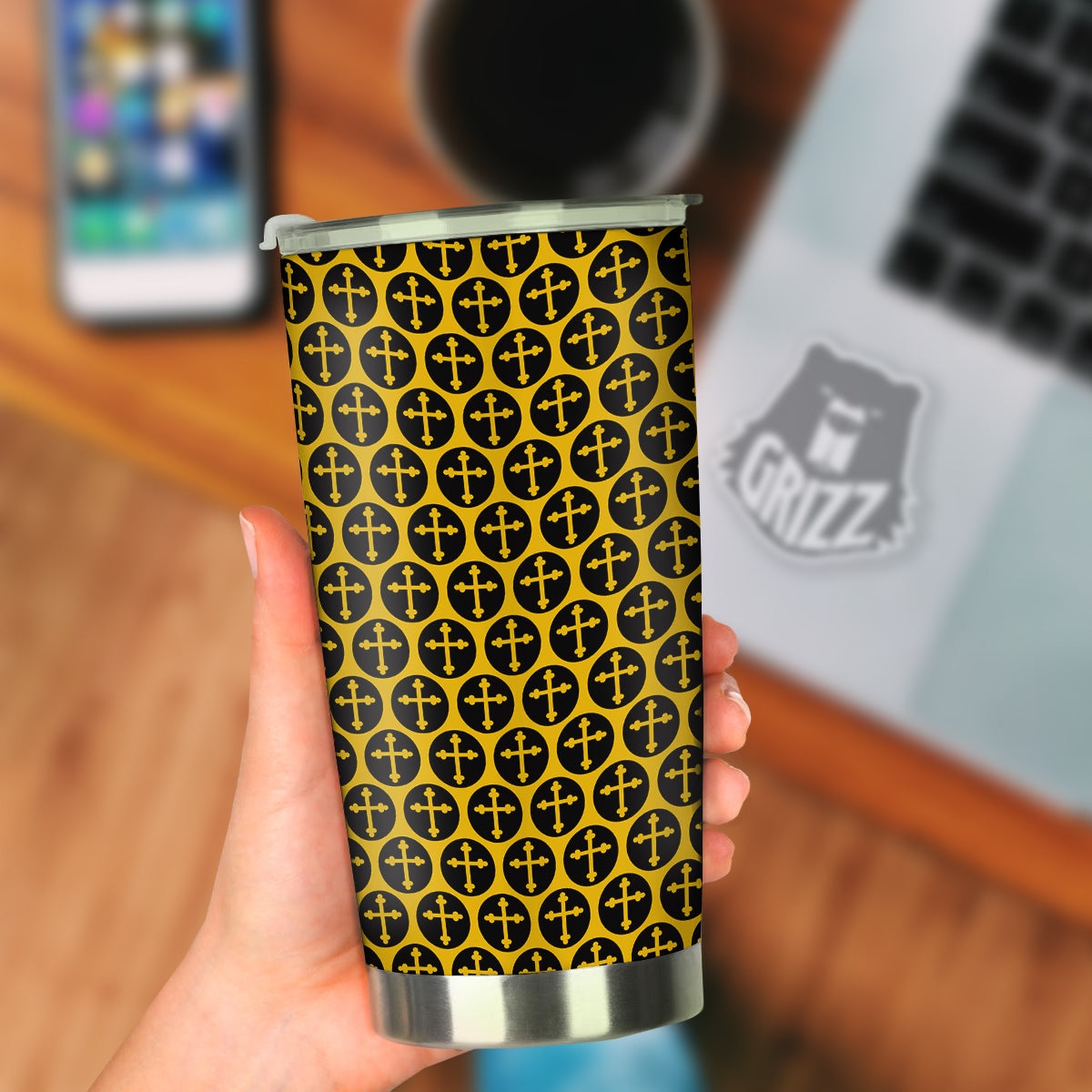 Orthodox Gold And Black Print Pattern Tumbler-grizzshop
