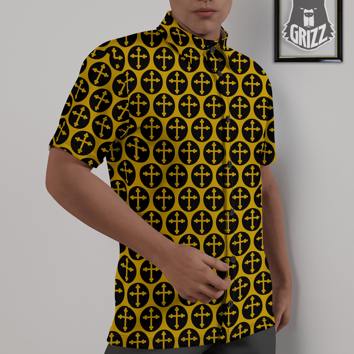 Orthodox Gold And Black Print Pattern Untucked Shirts-grizzshop