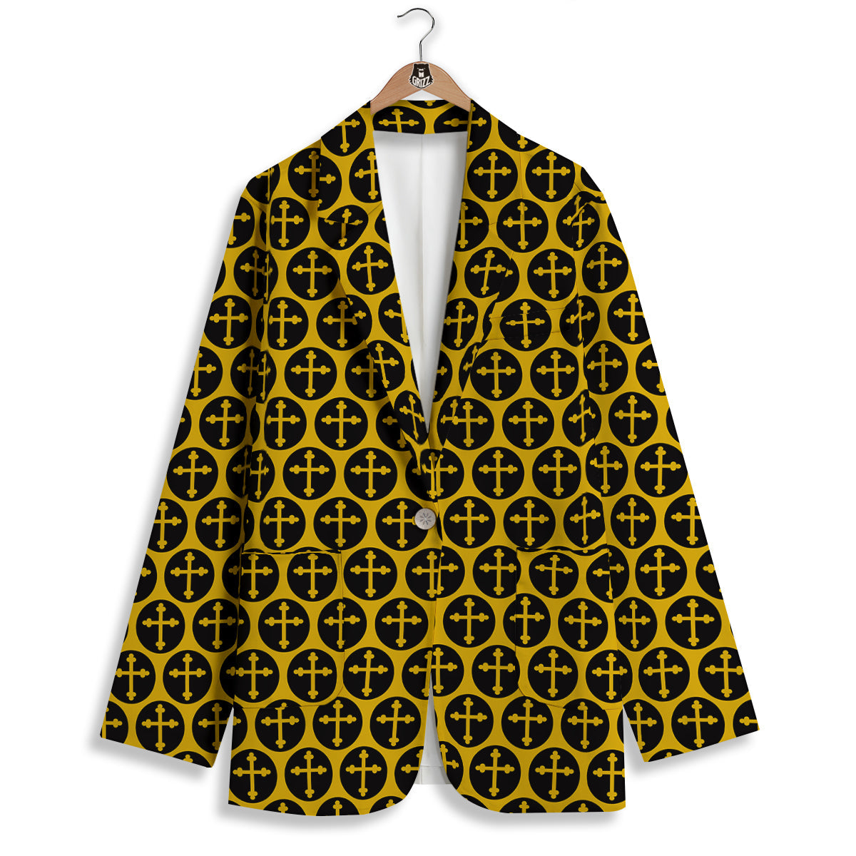 Orthodox Gold And Black Print Pattern Women's Blazer-grizzshop