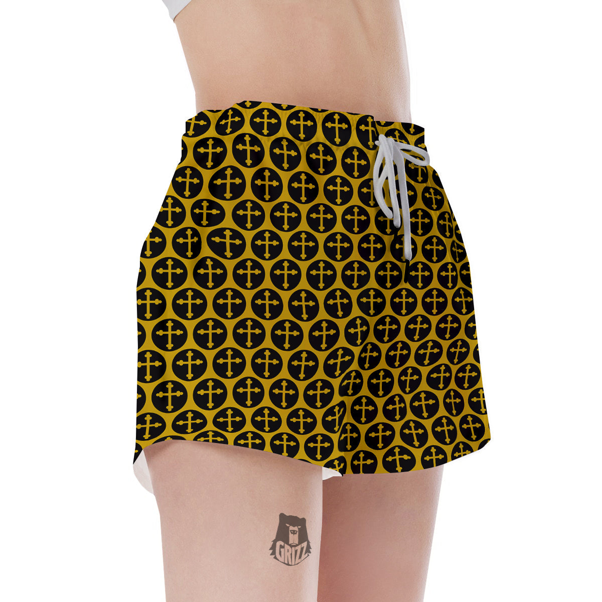 Orthodox Gold And Black Print Pattern Women's Shorts-grizzshop