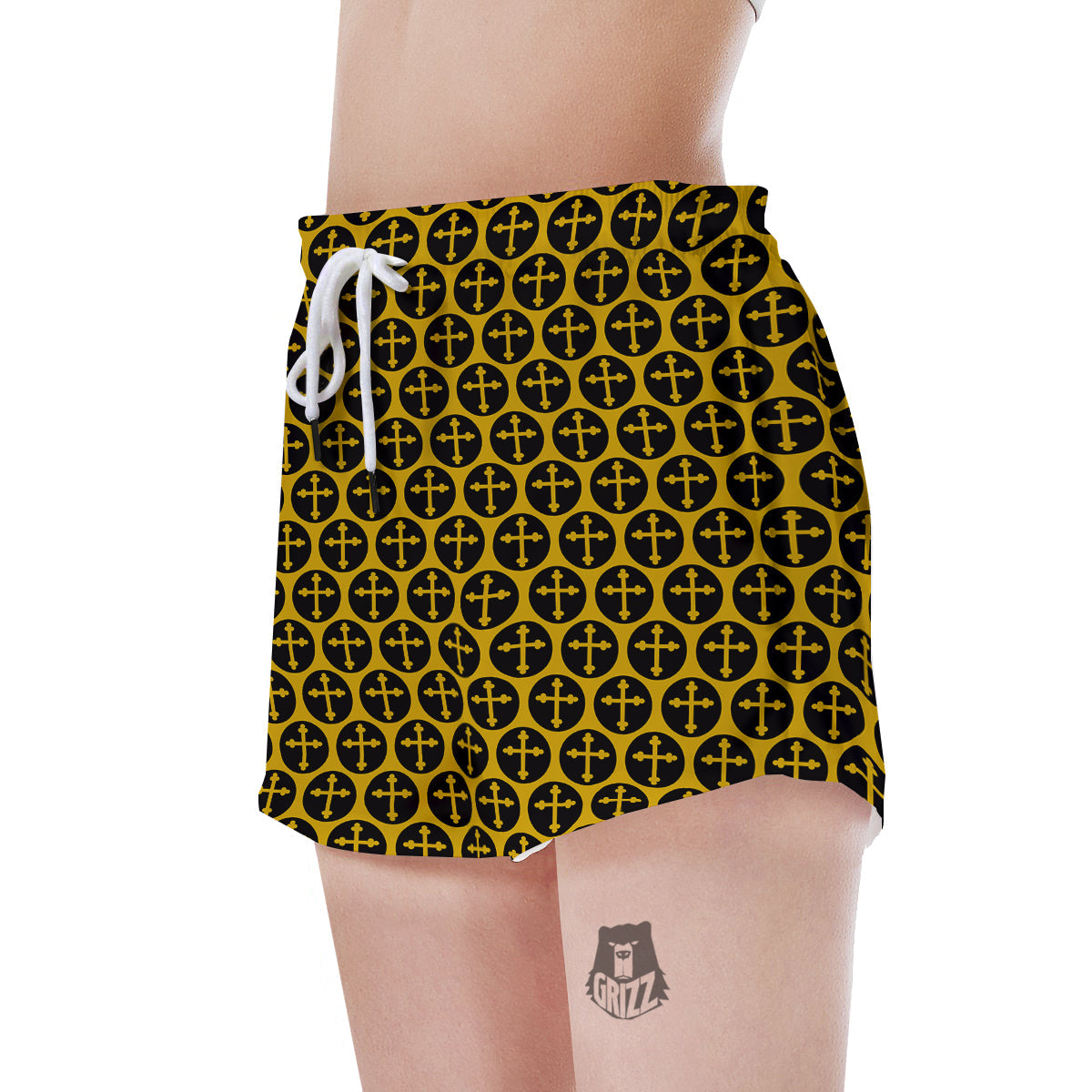 Orthodox Gold And Black Print Pattern Women's Shorts-grizzshop