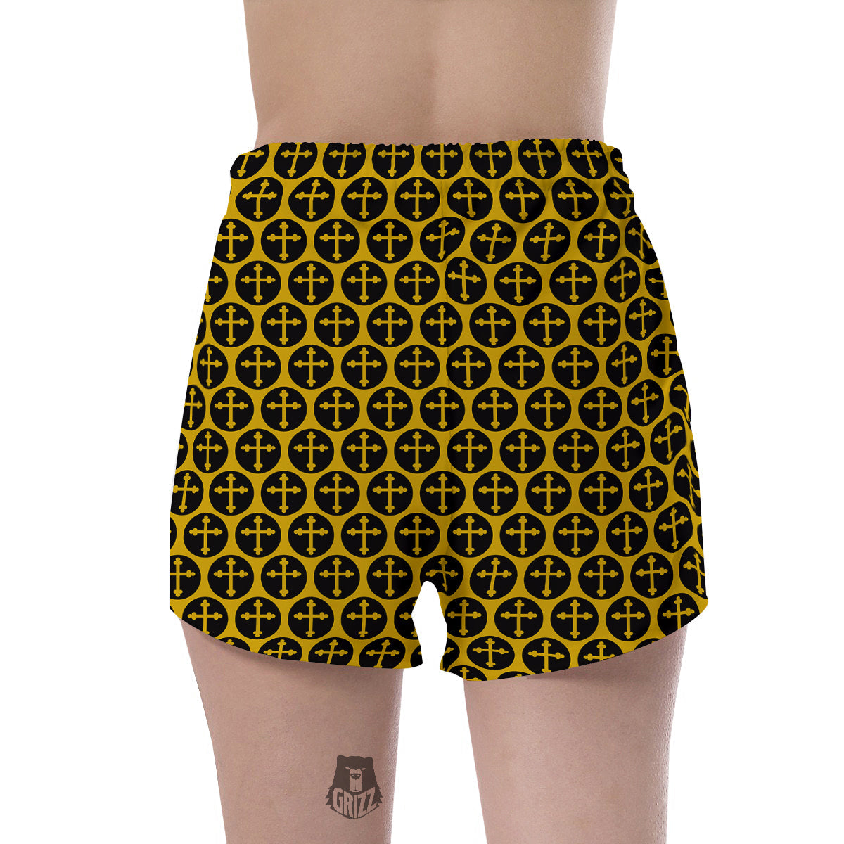 Orthodox Gold And Black Print Pattern Women's Shorts-grizzshop