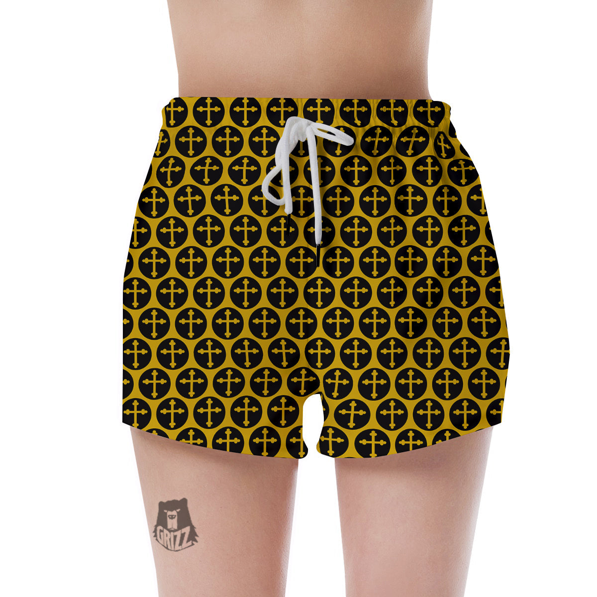Orthodox Gold And Black Print Pattern Women's Shorts-grizzshop