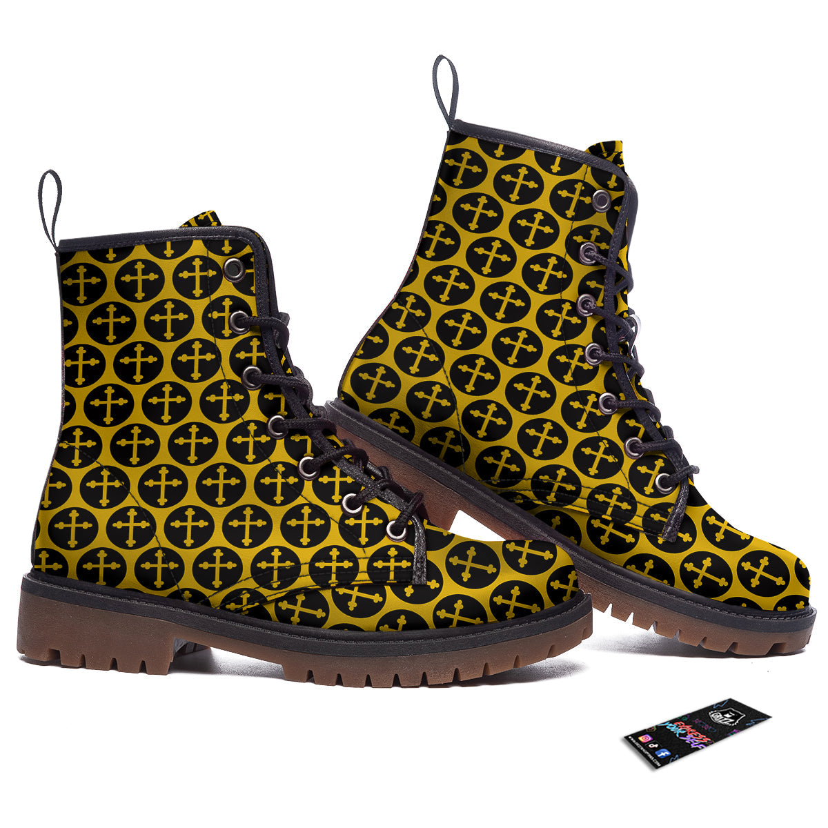 Orthodox Gold And Black Print Pattern Work Boots-grizzshop