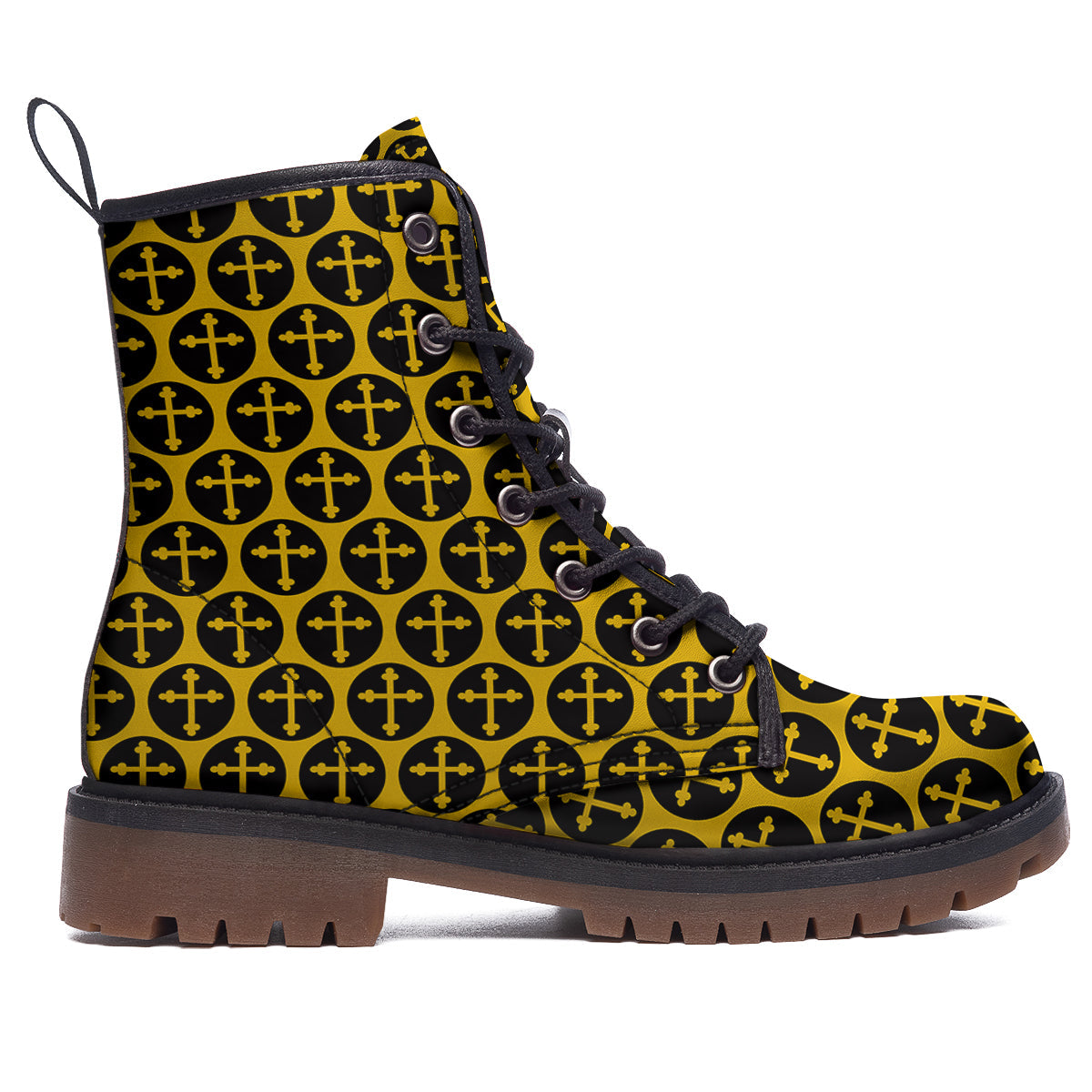 Orthodox Gold And Black Print Pattern Work Boots-grizzshop